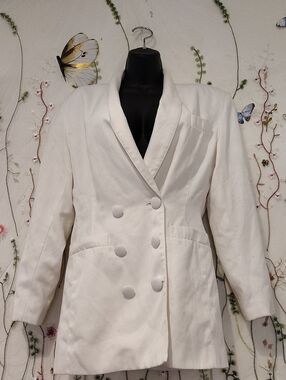 Vintage 81st & Park White Double Breasted Blazer Jacket Longline Dress